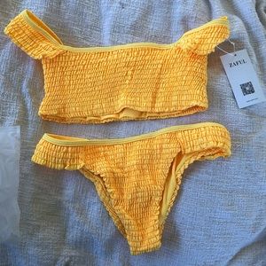 COPY - Bright yellow ruched off-the-shoulder bikini